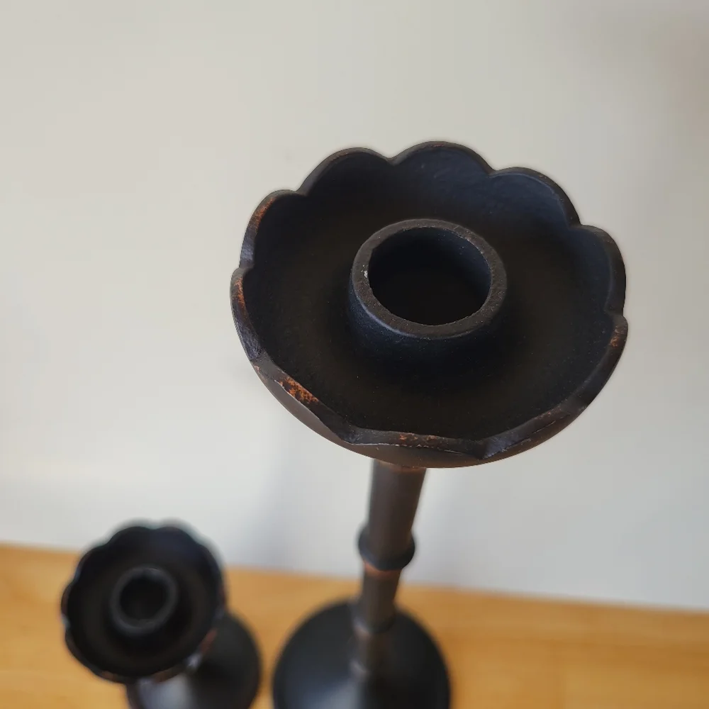 Crate And Barrel Elegant Black Candle Holder Set Of 2 Large And Small